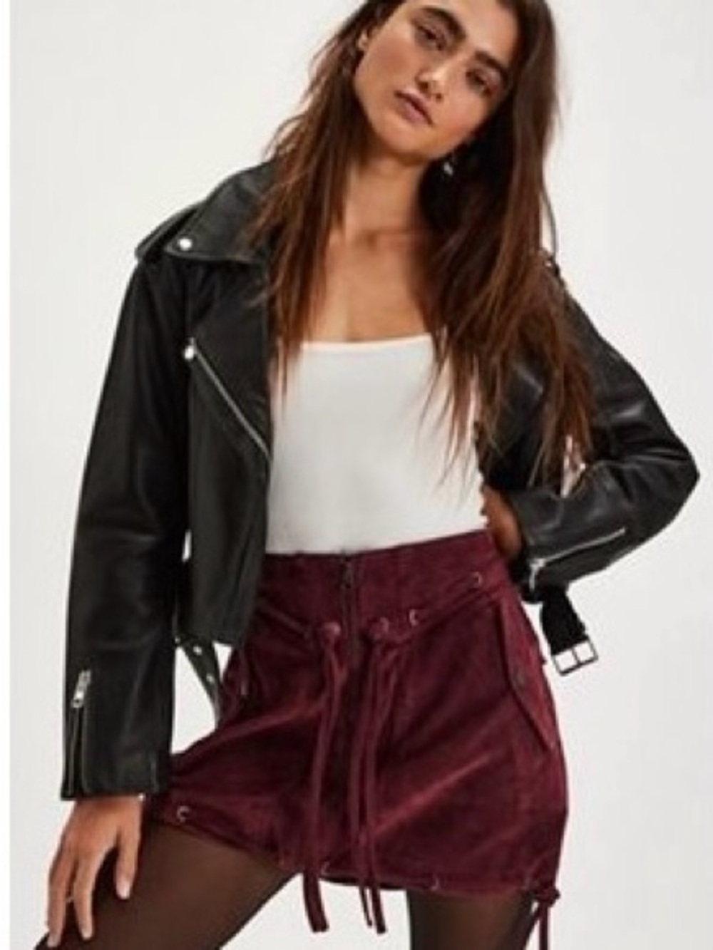We The Free Burgundy Suede Mini Skirt